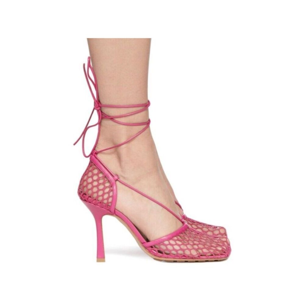 BOTTEGA VENETA Womens Pink Cut Out Square Toe Stiletto Heeled Sandal 36.5 - Picture 3 of 3